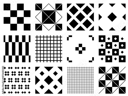 Vector set of seamless checkered pattern. Checkerboard tiling backdrop. Collection of interlocking checkered design. Endless texture can be used for pattern fills, web page background, fabric design