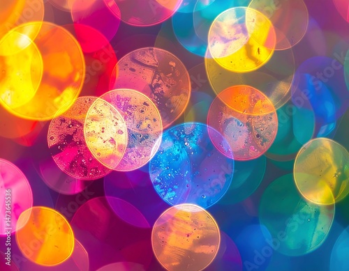 Vibrant Colorful Abstract Bokeh Background Featuring Bright Rainbow Circles and Glowing Lights Perfect for Festive Designs