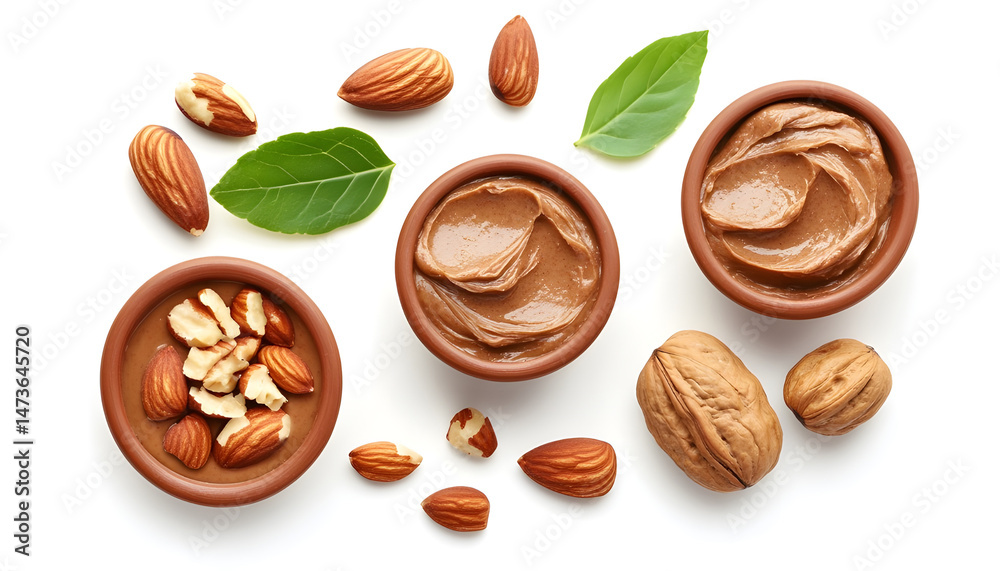 Sample of tasty nut butter isolated on white, top view
