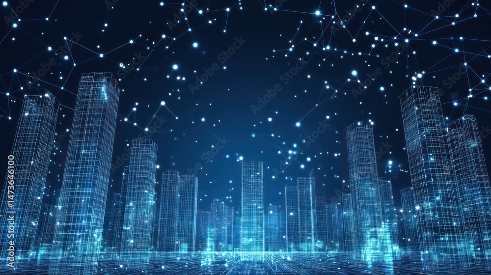 Fototapeta premium Digital cityscape at night