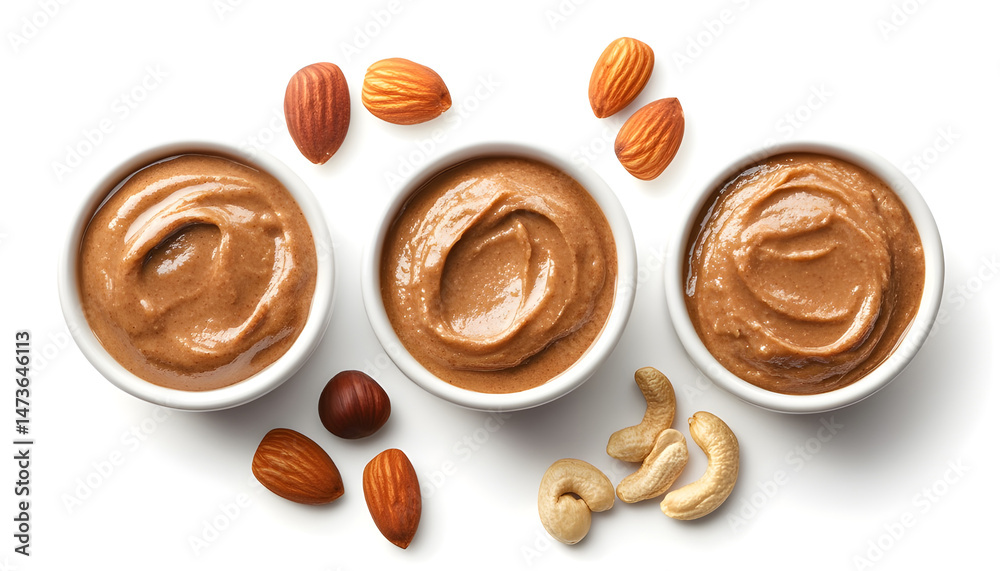 Sample of tasty nut butter isolated on white, top view