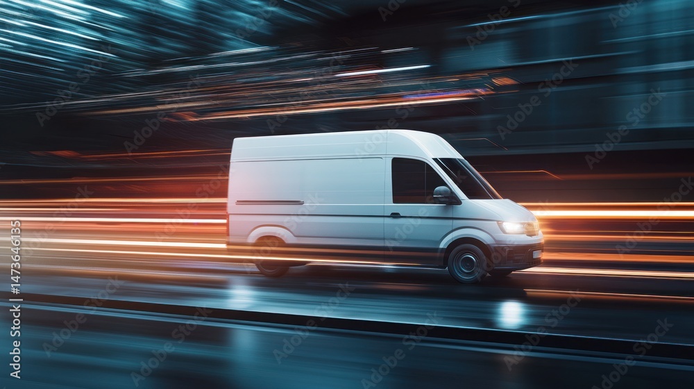 Fototapeta premium Rapid Delivery Van: Speedy Nighttime Transport