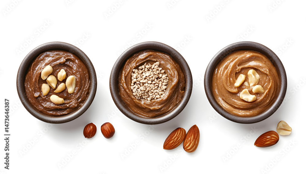 Sample of tasty nut butter isolated on white, top view