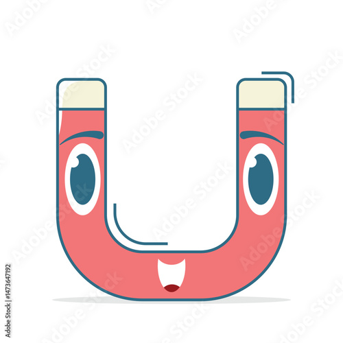 Cute Kawaii Magnet Vector, Pastel Colored Smiling Attraction Character in Cartoon Hand-Drawn Style for Kids Science Education, Magnetic Force Themes, Fun Learning Materials, and School Decor
