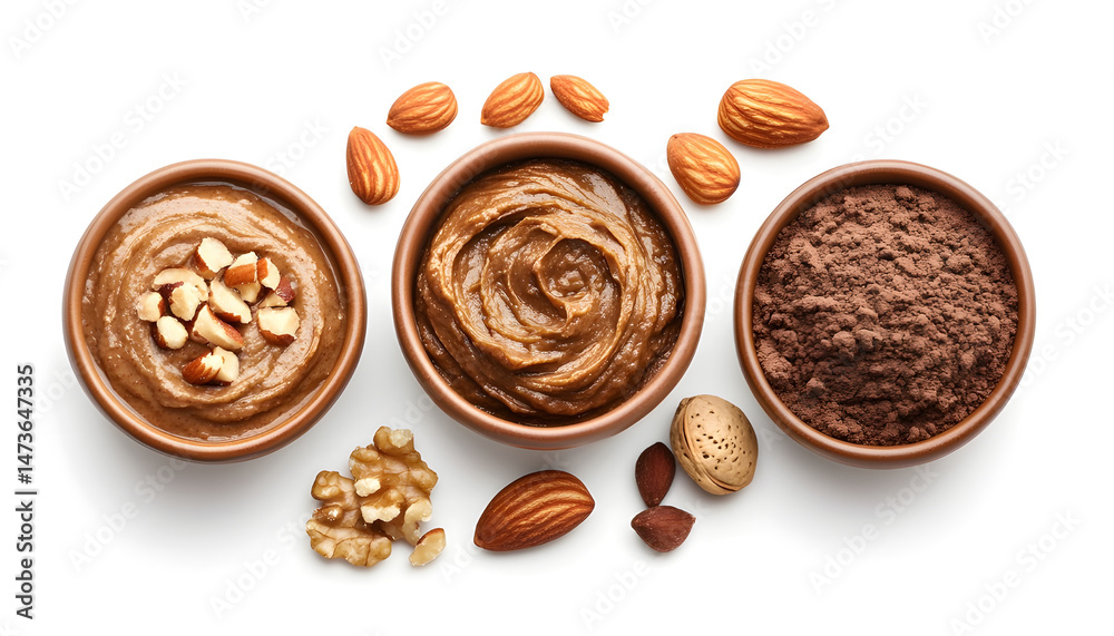 Sample of tasty nut butter isolated on white, top view