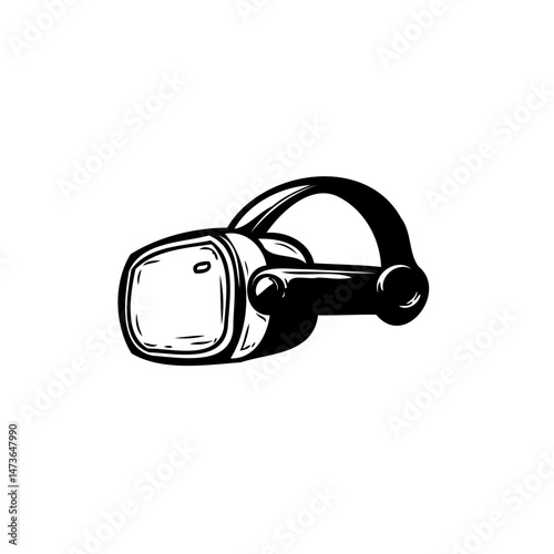 Stylized Virtual Reality Headset Illustration in Monochromatic Graphic Design