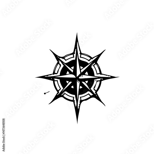 Monochrome Navigation Symbol: Geometric Star Emblem for Directional Themes