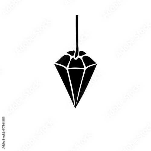 Minimalist black diamond pendant illustration on plain white background drawing