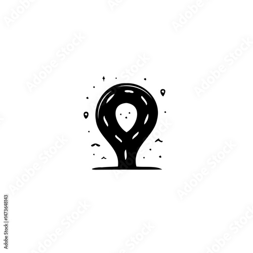Stylized location pin icon with road map motif for travel and direction themes