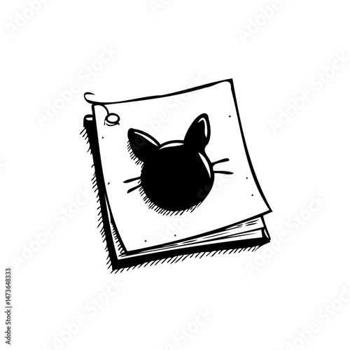 Sketchbook page featuring a minimal cat head doodle in black ink illustration