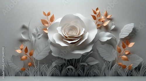 Elegant white rose with metallic leaves