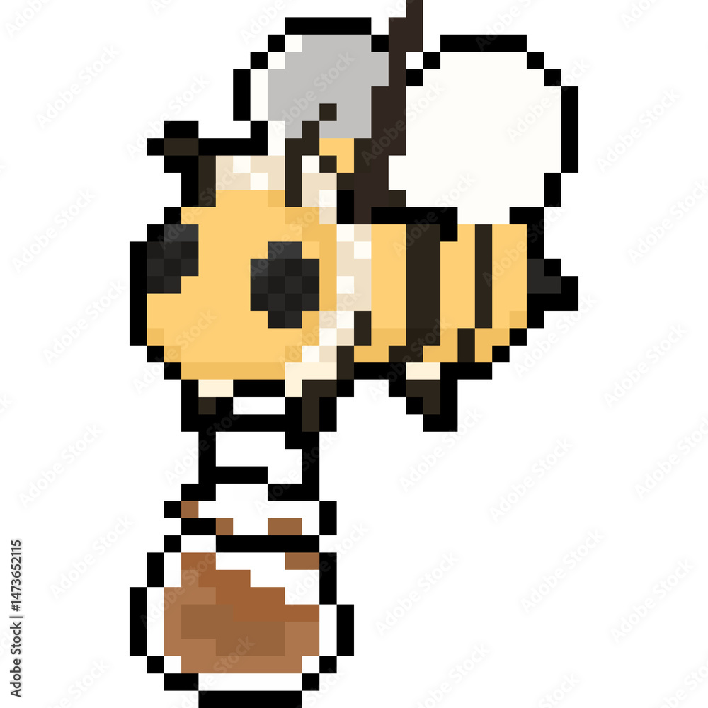 Pixel cartoon bee with honey jar. Pixel cartoon bee with honey jar.