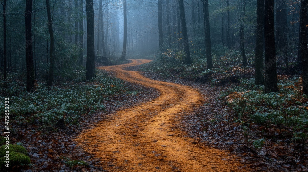 Fototapeta premium Winding path through misty forest