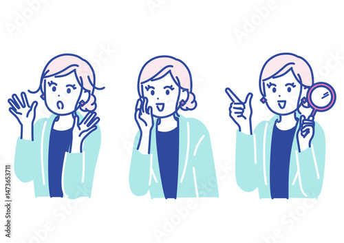 色々なポーズをとる女性のイラスト素材