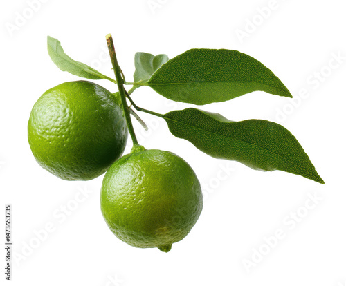 Fresh green limes with leaves for culinary purposes and beverages