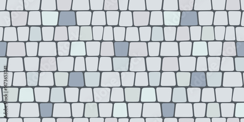 Paved stone seamless pattern. Pavement tile texture. Stone mosaic background. Cobble floor interior pattern. Blue block sidewalk ornament. Vector illustration isolated on white background.