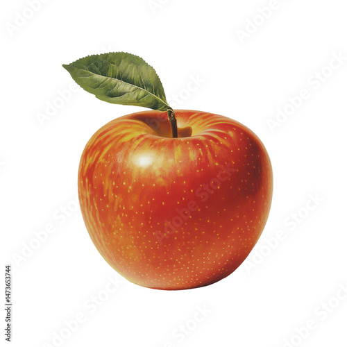 Ripe, red apple with leaf
