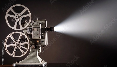 old movie projector on black background