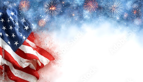 American Flag with Fireworks Background Patriotic Celebration Design
