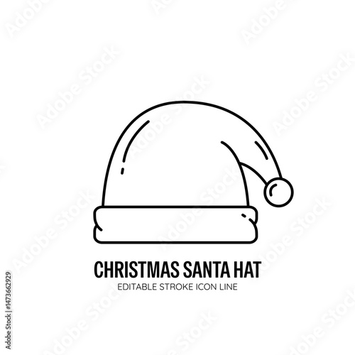 Christmas Santa Hat Icon with White Background Flat Design Vector Illustration