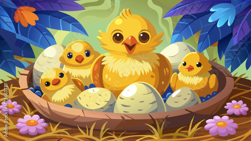 portrait Small cute chicks just hatched in incubator .Very beautiful