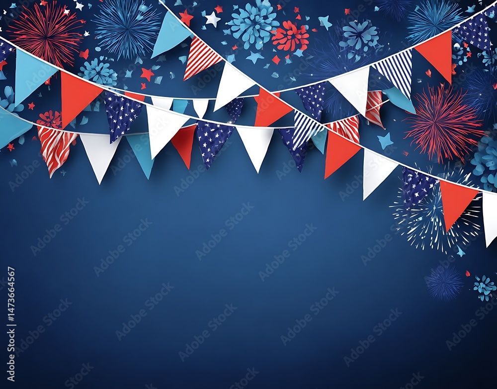 Obraz premium Festive Fourth of July Bunting and Fireworks Celebration Background