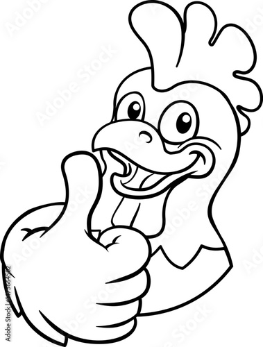A chicken cartoon rooster cockerel bird mascot giving a thumbs up
