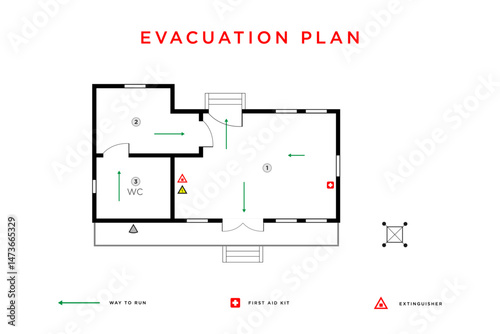 evacuation plan. fire evacuation diagram. vector