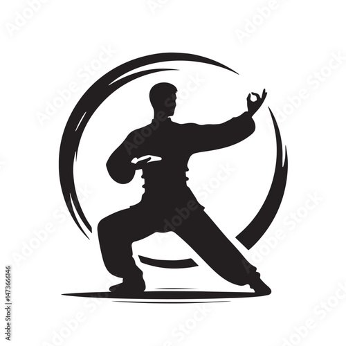 Tai Chi (China - internal martial art) Silhouette line art vector illustration on white background
