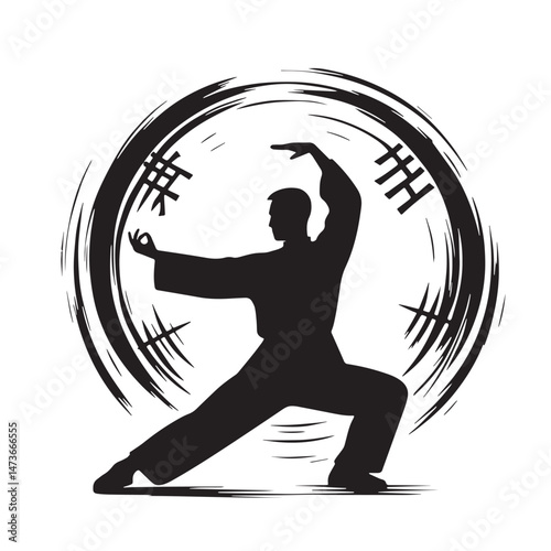 Tai Chi (China - internal martial art) Silhouette line art vector illustration on white background