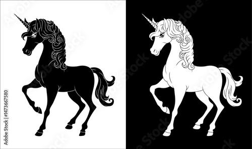 A Unicorn horse with horn cartoon mythological animal from myth illustration