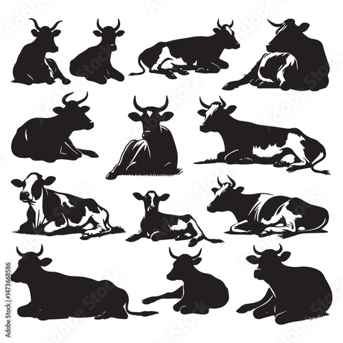 Farm Cow Silhouette Vector Pack Black Cow Shape Illustrations