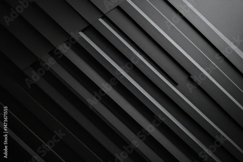 Abstract dark gray geometric pattern of overlapping lines.  A complex arrangement of angled and layered panels create depth and a sense of movement