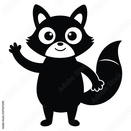 Cute black cat cartoon vector illustration with a funny tail