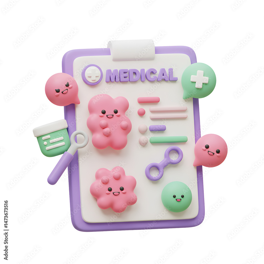 Naklejka premium Medical illustration of cute cells on a clipboard