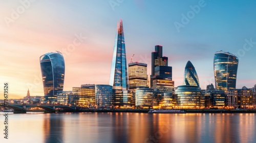 Sleek and Sophisticated Skyline of European City at Dusk with High-Fidelity View