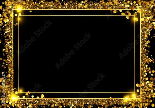Gold glitter frame on black background