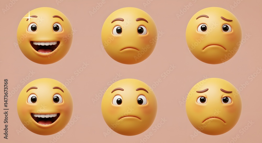 Fototapeta premium Showing Different Emotional States with Yellow Rounded Faces