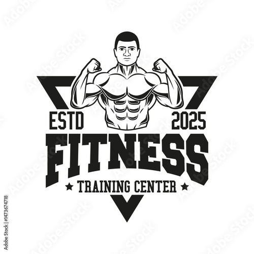Monochrome fitness logo vector emblem isolated. Gym and fitness badge vector element Illustration. Design elements for gym and fitness logo vector emblem, badge, label in vintage style