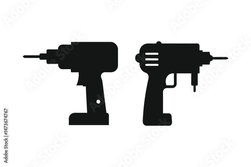Drill Machine silhouette Vector illustration, Set of Drill Machine silhouette 