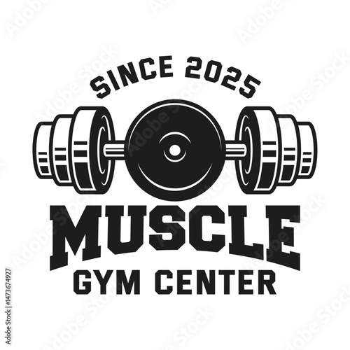 Monochrome fitness logo vector emblem isolated. Gym and fitness badge vector element Illustration. Design elements for gym and fitness logo vector emblem, badge, label in vintage style