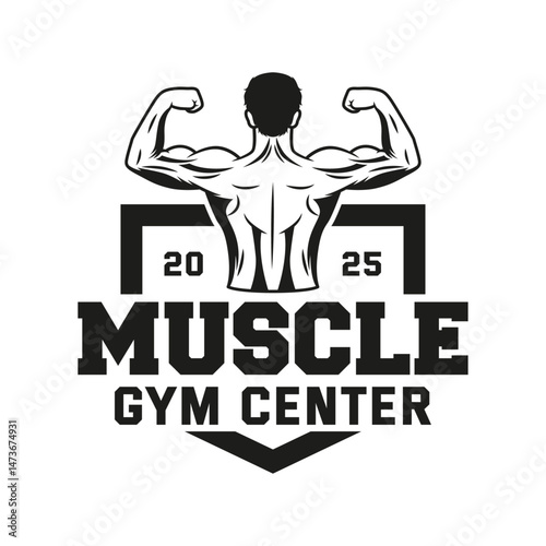 Monochrome fitness logo vector emblem isolated. Gym and fitness badge vector element Illustration. Design elements for gym and fitness logo vector emblem, badge, label in vintage style