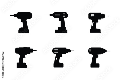 Drill Machine silhouette Vector illustration, Set of Drill Machine silhouette 