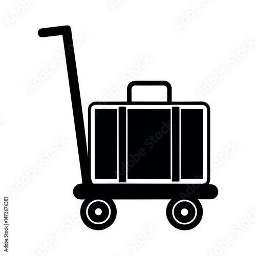luggage trolley silhouette icon line art in white