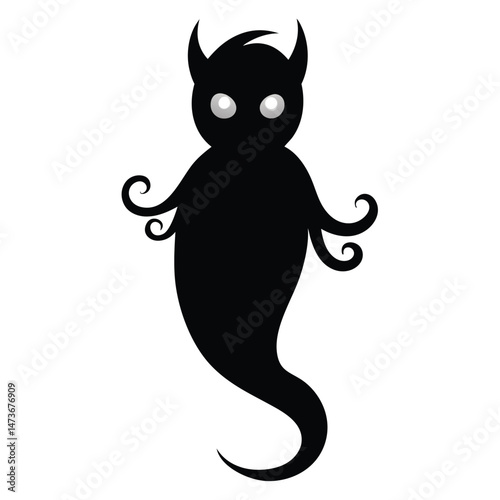 A cute black cartoon vector illustration of a feline pet
