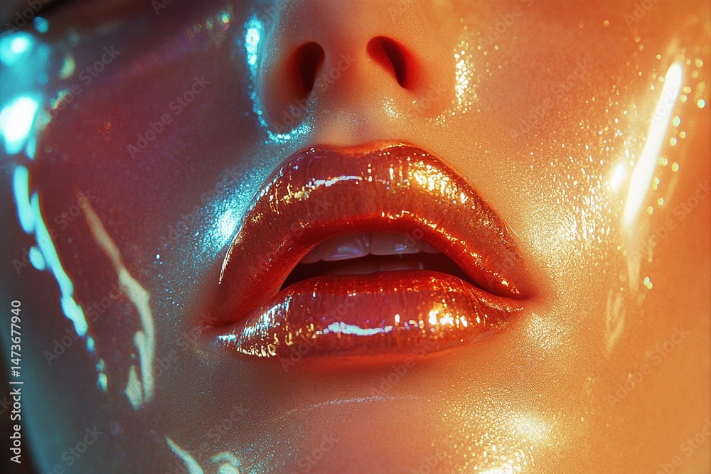 Fototapeta premium Radiant Glass-Effect Makeup Transforms Skin Into a Stunning Work of Art Generative AI