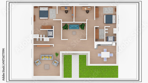 Progetto di costruzione e ristrutturazione di casa. Architettura, disposizione e configurazione delle stanze e dell'arredamento di moderna abitazione. Disegno e progetto spazio abitativo.
