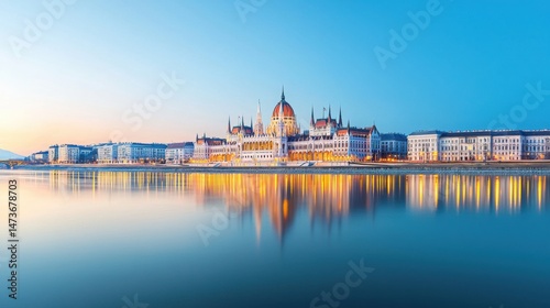 Stunning Reflection of European City in High Fidelity at Dawn by the River