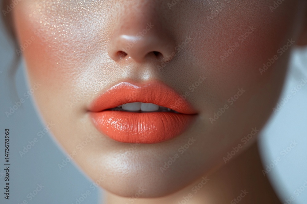 Naklejka premium Juicy Coral Lips Shine Brightly in Trendy Summer Makeup Generative AI