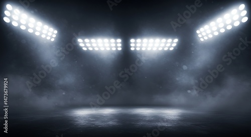 Bright stadium arena lights and smoke